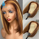 Highlight Color Lace Front Wig 150% Density Brazilian Remy Human Hair Wigs 6inch Deep Part Lace Wigs Blonde Short Bob Wigs