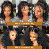 Brazilian 13x4 Lace Front Human Hair Wigs Pre Plucked With Baby Hair Deep Wave 150% Short  Water Curly Bob Wigs For Women