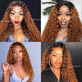 Ombre Curly Lace Part Human Hair Wigs for Women T Part Lace wig 1B30 brown color 13x1 lace wig Brazilian Remy hair Pre Plucked