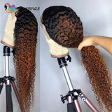 Ombre Curly Lace Part Human Hair Wigs for Women T Part Lace wig 1B30 brown color 13x1 lace wig Brazilian Remy hair Pre Plucked