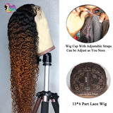 Ombre Curly Lace Part Human Hair Wigs for Women T Part Lace wig 1B30 brown color 13x1 lace wig Brazilian Remy hair Pre Plucked