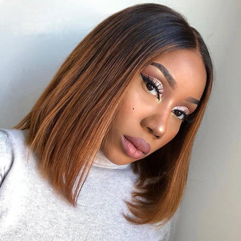 Ombre Lace Front Human Hair Wigs For Black Women 13x4 Straight Short Bob Wigs Blonde Burgundy 99J Brazilian Wig Soft Feel Hair