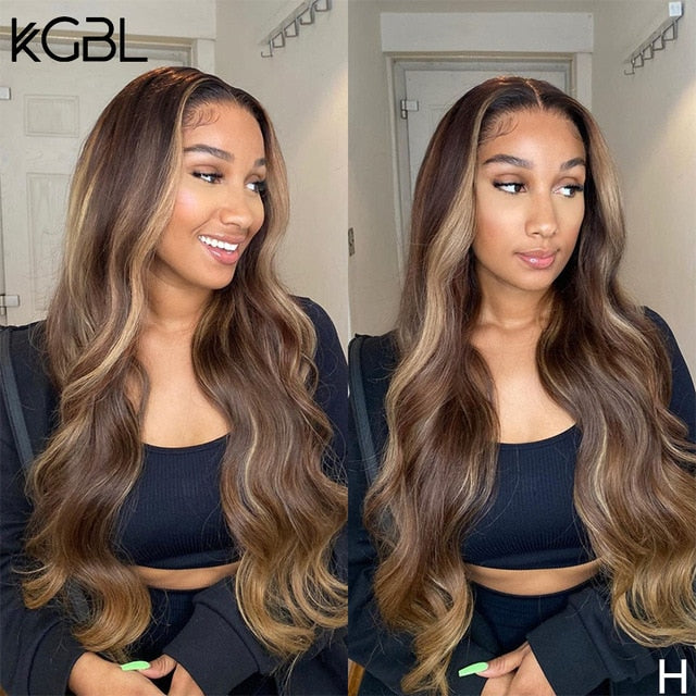 Highlight Wavy13x6 Lace Front Human Hair Wigs 8''-24'' Brazilian With Baby Hair 180% Density Non-Remy Wigs Medium Ratio