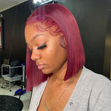 99J Burgundy Colored Bob Wig Human Hair 13x4 Lace Front Wigs Straight Bob Wine Red Brazilian Remy Hair Pre Plucked with Baby Hair for Black Women